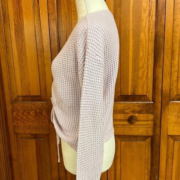 Sincerely Jules Adjustable Lavender Longsleeve Double Vneck Knit Cropped Sweater - Picture 3 of 8